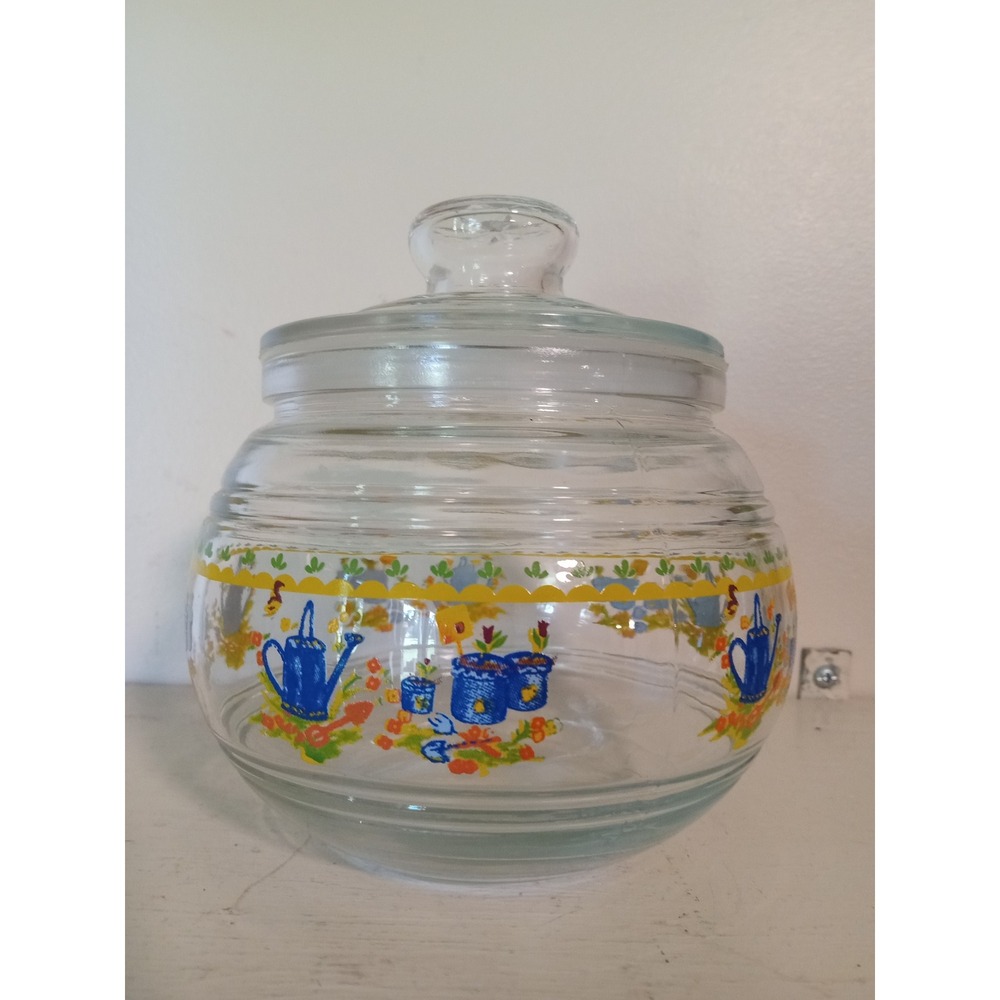 Vintage KIG Indonesia Glass Apothecary Jar Watering Can Garden Floral Canister